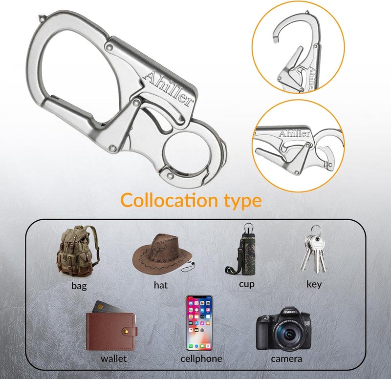 Ahiller Carabiner Keychain Clip, Double Lock Designed - Tungsten Steel Tip, Multifounction Tools for Camping, Hiking, Fishing, Outdoor Survival - Image 4